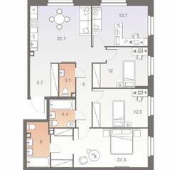 ЖК «Twelve», планировка 5-комнатной квартиры, 108.20 м²