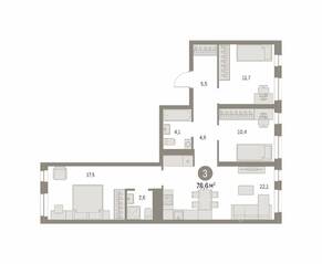 ЖК «Первый квартал», планировка 3-комнатной квартиры, 78.57 м²