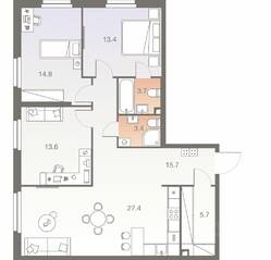 ЖК «Twelve», планировка 4-комнатной квартиры, 97.70 м²