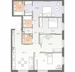 ЖК «Twelve», планировка 5-комнатной квартиры, 112.60 м²