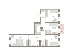 ЖК «Первый квартал», планировка 3-комнатной квартиры, 81.75 м²