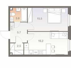 ЖК «Twelve», планировка 2-комнатной квартиры, 43.70 м²