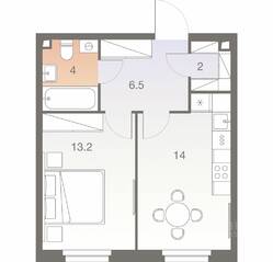 ЖК «Twelve», планировка 1-комнатной квартиры, 39.70 м²