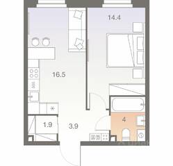 ЖК «Twelve», планировка 2-комнатной квартиры, 40.70 м²