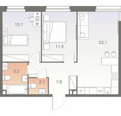 ЖК «Twelve», планировка 3-комнатной квартиры, 63.20 м²