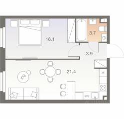 ЖК «Twelve», планировка 2-комнатной квартиры, 45.10 м²