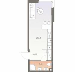 ЖК «Twelve», планировка 1-комнатной квартиры, 31.20 м²