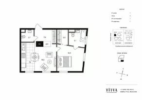 МФК «Titul на Серебрянической», планировка 1-комнатной квартиры, 49.20 м²