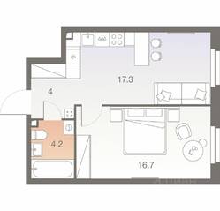 ЖК «Twelve», планировка 2-комнатной квартиры, 42.20 м²