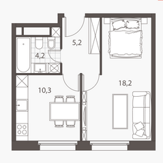 ЖК «Homecity», планировка 1-комнатной квартиры, 37.90 м²