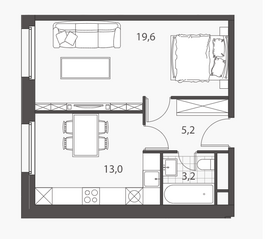 ЖК «Homecity», планировка 1-комнатной квартиры, 41.00 м²