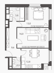 ЖК «Homecity», планировка 2-комнатной квартиры, 59.30 м²