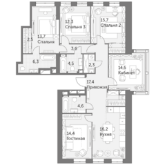 ЖК «Архитектор», планировка 5-комнатной квартиры, 143.20 м²