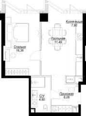 ЖК «Famous», планировка 1-комнатной квартиры, 46.61 м²