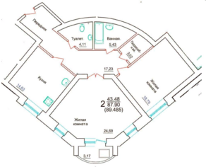 ЖК «Мой город», планировка 2-комнатной квартиры, 89.50 м²