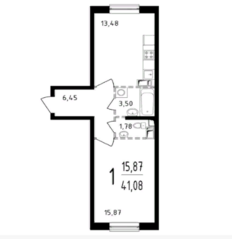 ЖК «Серебро», планировка 1-комнатной квартиры, 41.08 м²
