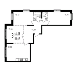 ЖК «Серебро», планировка 3-комнатной квартиры, 85.67 м²
