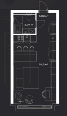 МФК «LUNAR», планировка студии, 33.94 м²