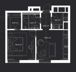 МФК «LUNAR», планировка 1-комнатной квартиры, 49.94 м²