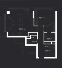 МФК «LUNAR», планировка 1-комнатной квартиры, 48.73 м²