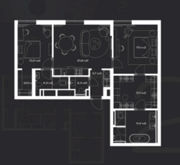 МФК «LUNAR», планировка 2-комнатной квартиры, 84.62 м²