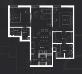 МФК «LUNAR», планировка 2-комнатной квартиры, 105.53 м²