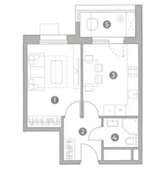 ЖК «UNO Старокоптевский», планировка 1-комнатной квартиры, 33.64 м²
