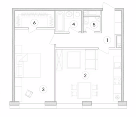 ЖК «Сенатор», планировка 1-комнатной квартиры, 58.90 м²