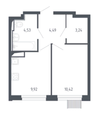 ЖК «Молжаниново», планировка 1-комнатной квартиры, 32.60 м²