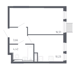 ЖК «Молжаниново», планировка 1-комнатной квартиры, 34.82 м²