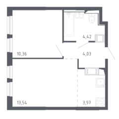 ЖК «Молжаниново», планировка 2-комнатной квартиры, 36.32 м²
