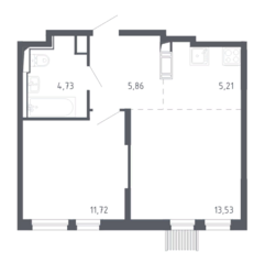 ЖК «Молжаниново», планировка 2-комнатной квартиры, 41.05 м²