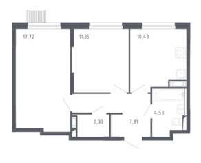 ЖК «Молжаниново», планировка 2-комнатной квартиры, 54.14 м²