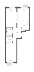 ЖК «Молжаниново», планировка 3-комнатной квартиры, 58.60 м²