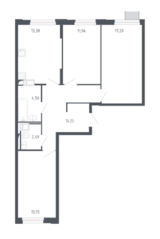 ЖК «Молжаниново», планировка 3-комнатной квартиры, 77.41 м²