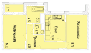 ЖК «Отрадный», планировка 2-комнатной квартиры, 56.60 м²