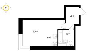 ЖК «Новое Пушкино», планировка 1-комнатной квартиры, 26.00 м²