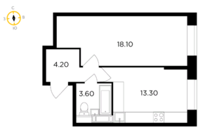 ЖК «Новое Пушкино», планировка 1-комнатной квартиры, 39.20 м²