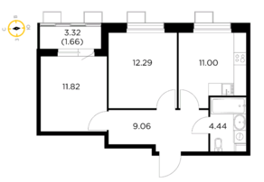 ЖК «Новое Пушкино», планировка 2-комнатной квартиры, 50.27 м²