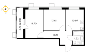 ЖК «Новое Пушкино», планировка 2-комнатной квартиры, 54.62 м²