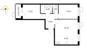 ЖК «Новое Пушкино», планировка 3-комнатной квартиры, 62.88 м²