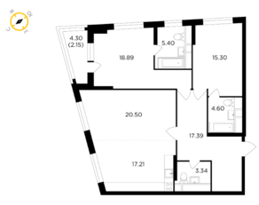 ЖК «КутузовGRAD II», планировка 3-комнатной квартиры, 104.78 м²
