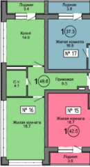 МЖК «Терра», планировка 1-комнатной квартиры, 49.50 м²