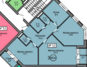 МЖК «Терра», планировка 3-комнатной квартиры, 83.90 м²