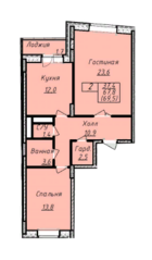 ЖК «Никольская Панорама», планировка 2-комнатной квартиры, 69.50 м²