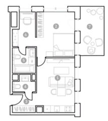 Апарт-отель «ФизтехСити», планировка 2-комнатной квартиры, 51.50 м²