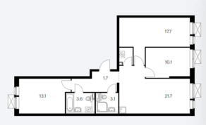 ЖК «Митинский лес», планировка 3-комнатной квартиры, 77.30 м²