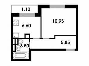 МЖК «Одинцовские кварталы», планировка 1-комнатной квартиры, 28.00 м²