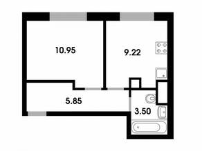 МЖК «Одинцовские кварталы», планировка 2-комнатной квартиры, 44.10 м²