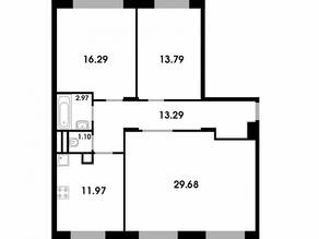 МЖК «Одинцовские кварталы», планировка 3-комнатной квартиры, 88.91 м²